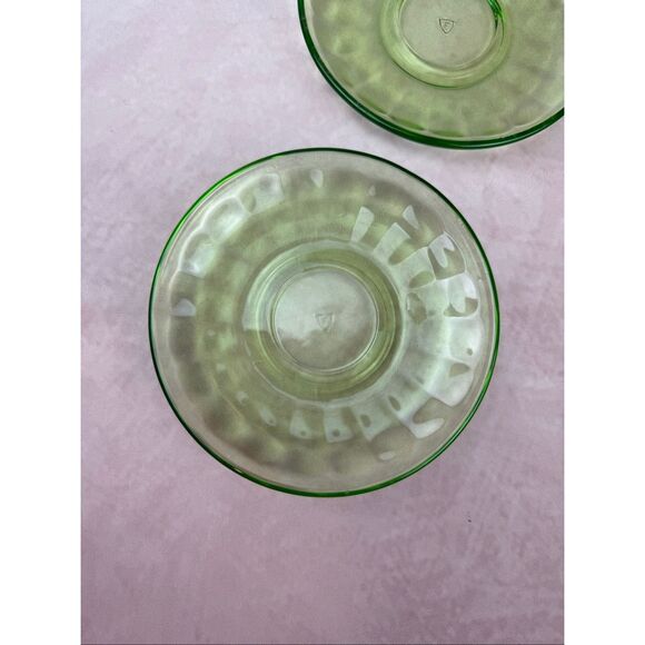 Vintage Federal Green Depression Uranium Glass Saucers Plates 5.5 Inch Set of 2 - Picture 5 of 10